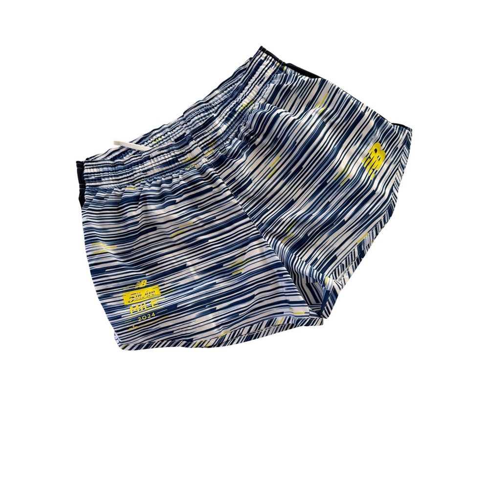 New Balance Womens 5th Ave Mile 2024 Running Shorts Blue White Striped Small